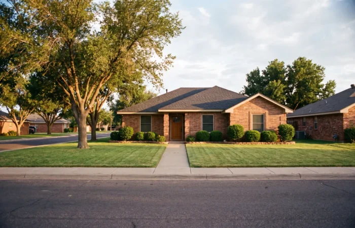 Curb appeal upgrades on a Lubbock home with new roof, clean driveway and green yard