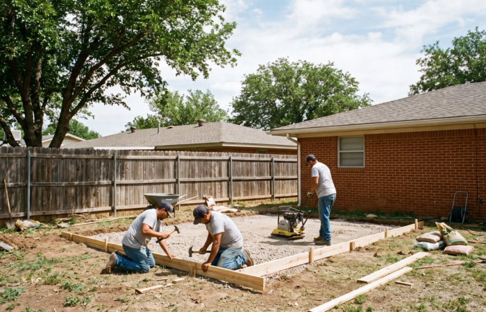 Finished concrete slab cost project, a poured RV pad beside a Lubbock home driveway