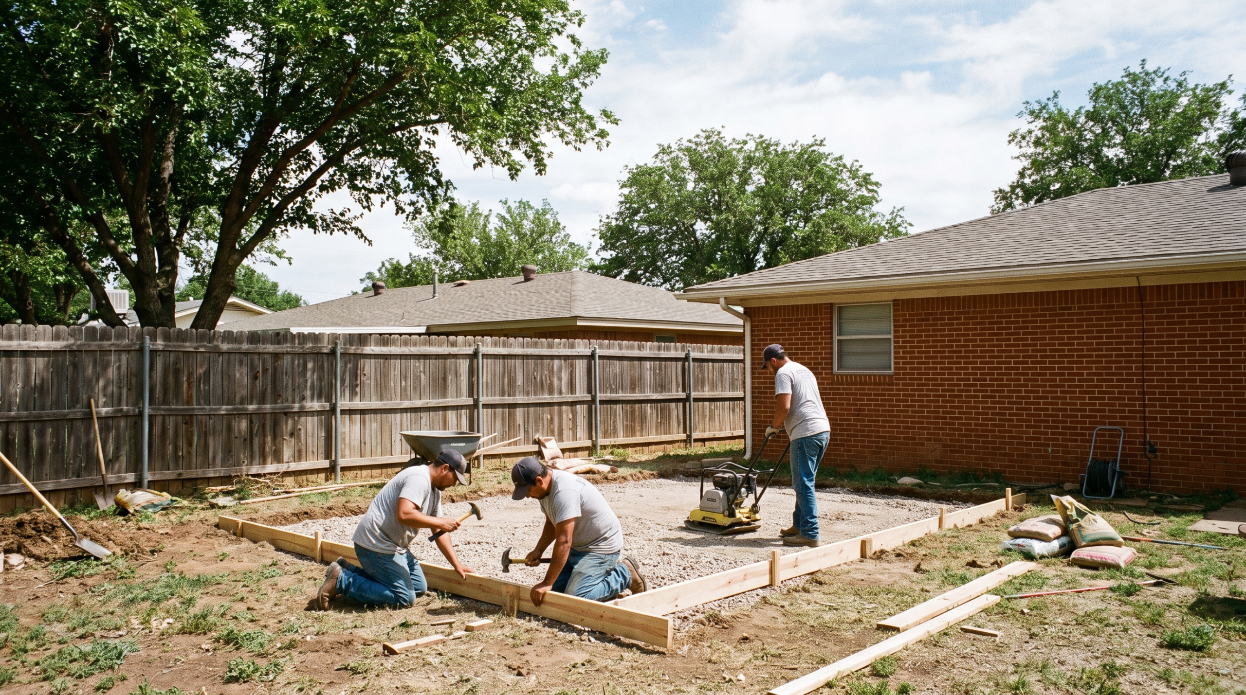 Finished concrete slab cost project, a poured RV pad beside a Lubbock home driveway