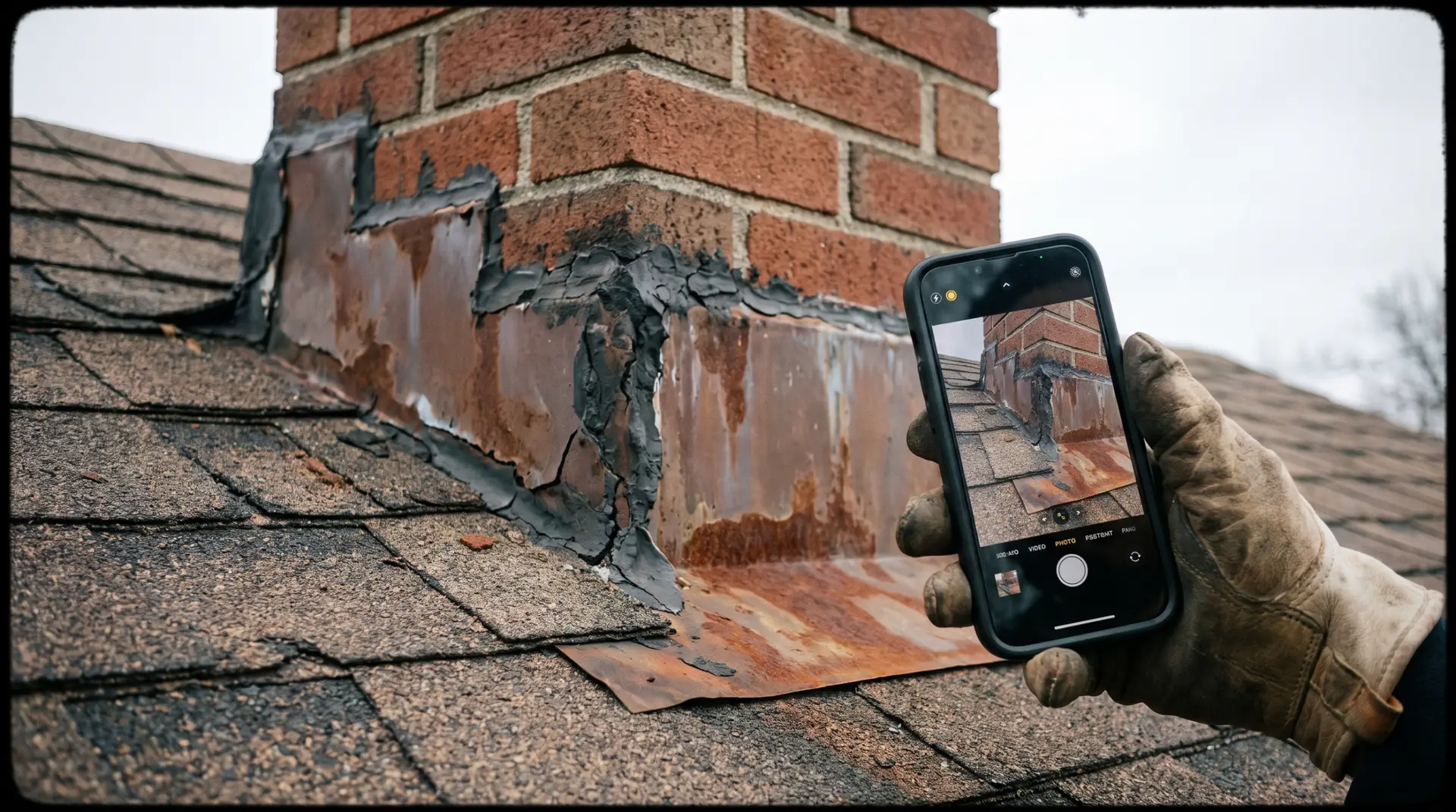 Flashlight attic check showing decking stains rusted nails and blocked soffit intake vents