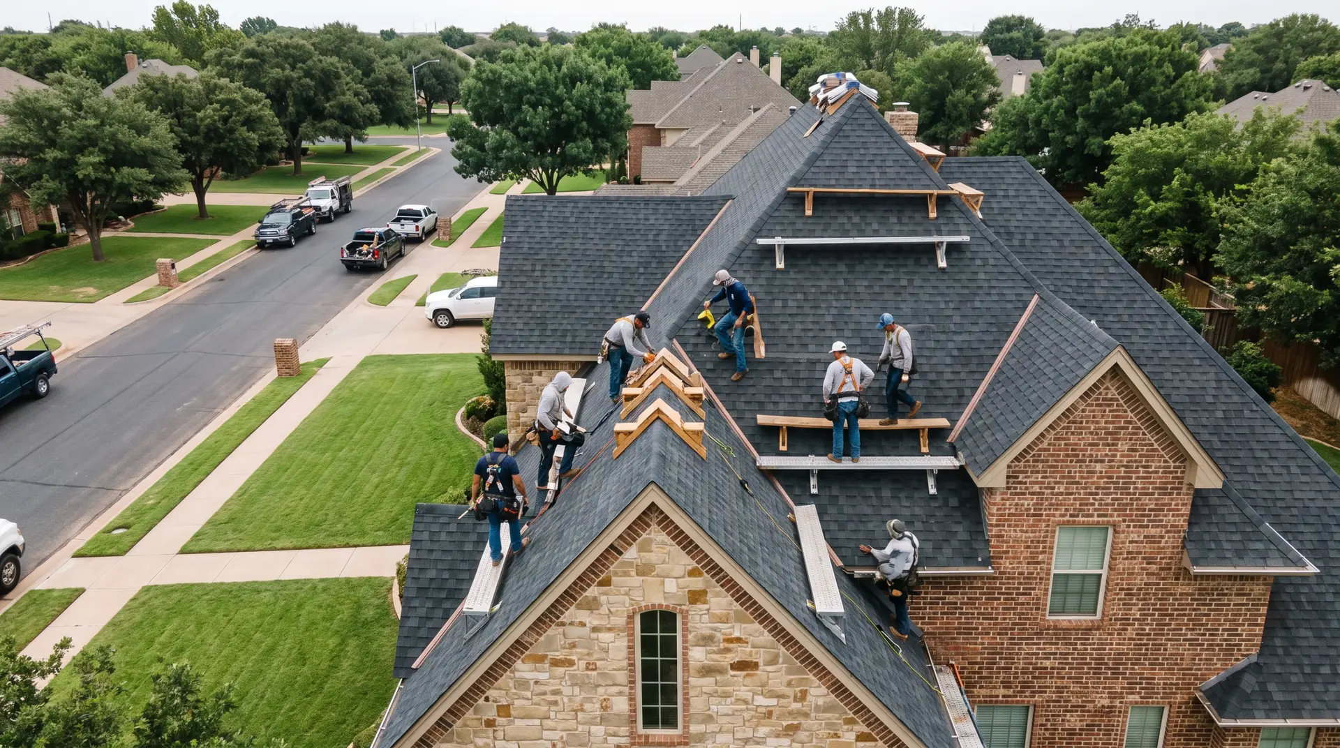 Complex Lakeridge roofing lines with multiple gables and valleys on a Lubbock home