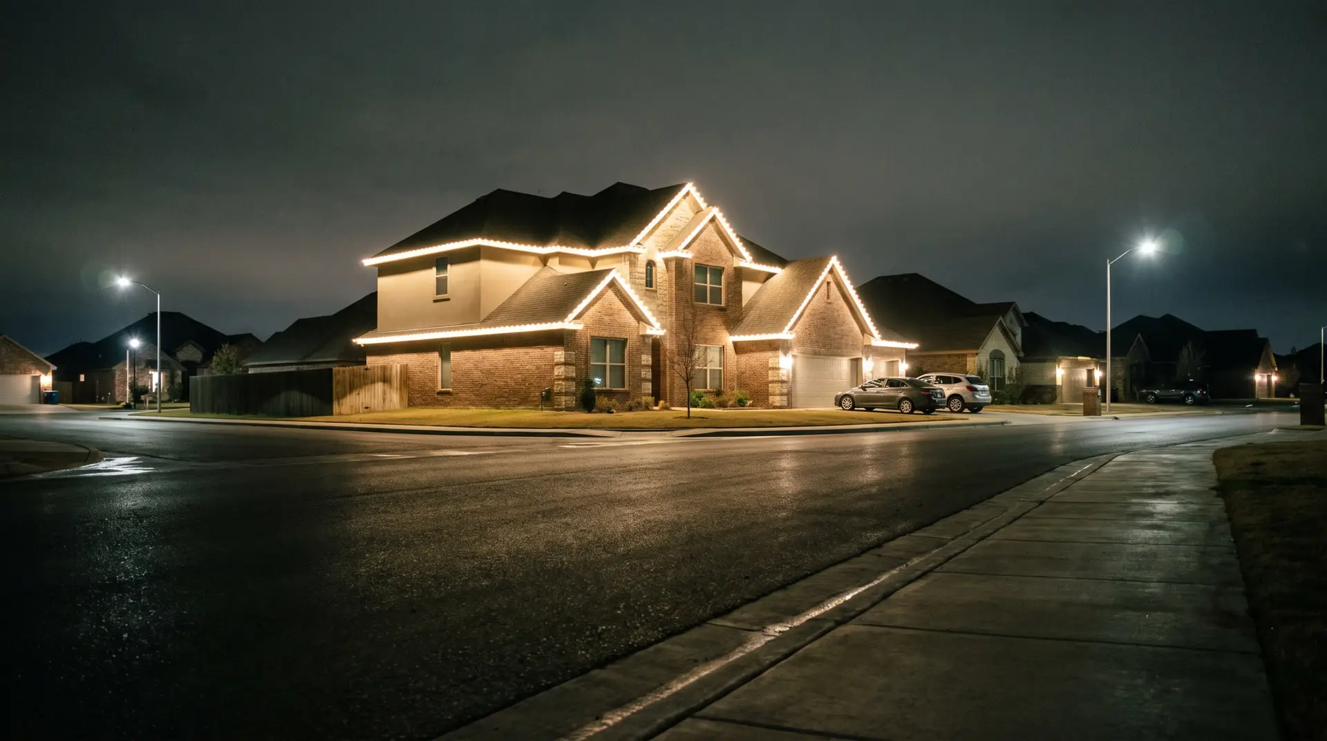 Phone app controlling holiday light colors and zones on a West Texas house