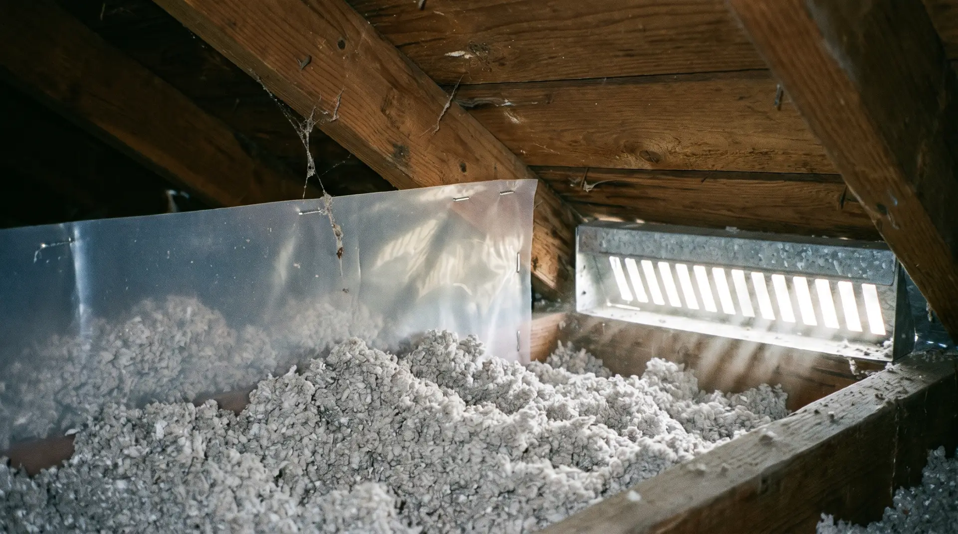 Rafter baffle keeping attic insulation clear of the soffit vent at a West Texas eave