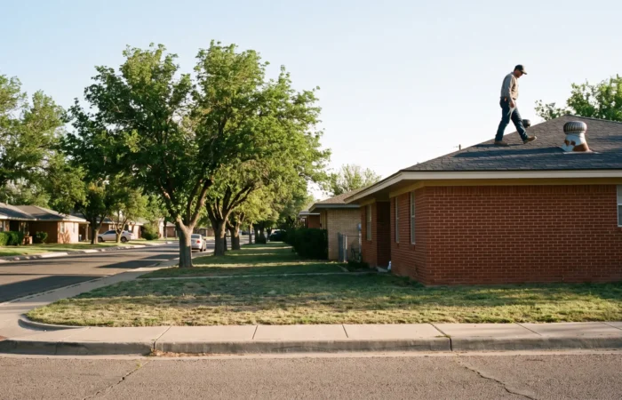 Lubbock homeowner photographing shingles to prepare for hail season before spring storms